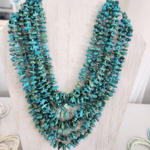 Vinrage Multi-Strand Turquoise Chip Necklace - Blue Green Statement Jewelry